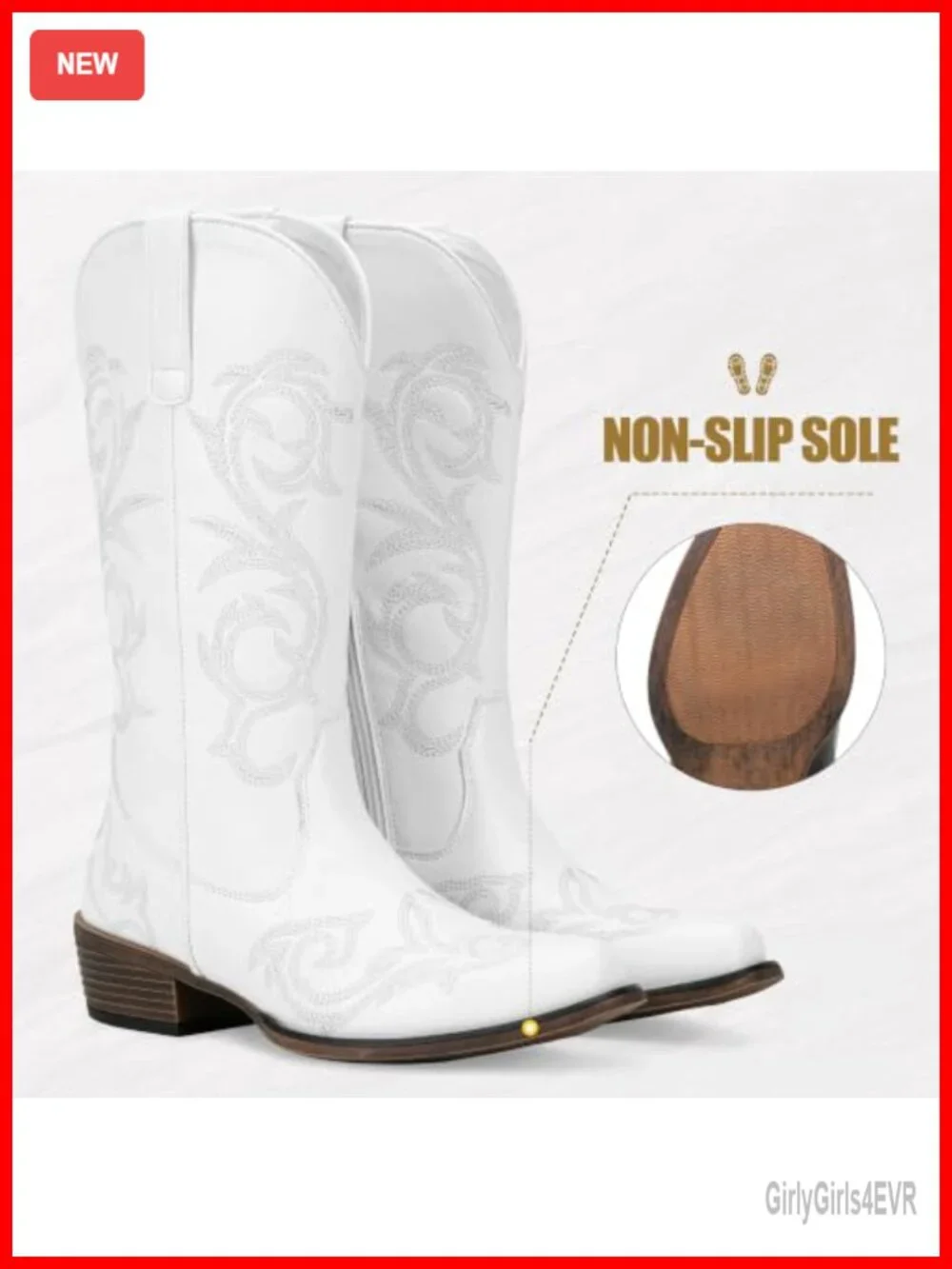 Women's Wide Calf Cowboy Boots Embroidered Mid Calf Faux Leather